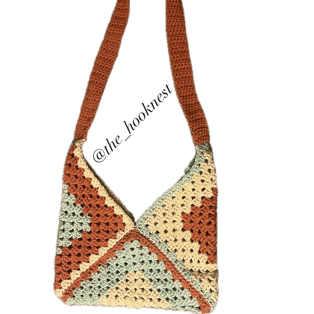 Small Handcrafted Ginger, Sage and Taupe Crochet Bag